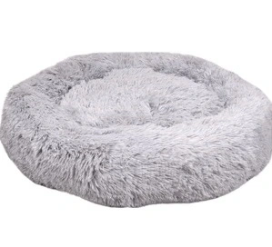 Cushion Krems fluffy rund hundeseng medium lysegrå